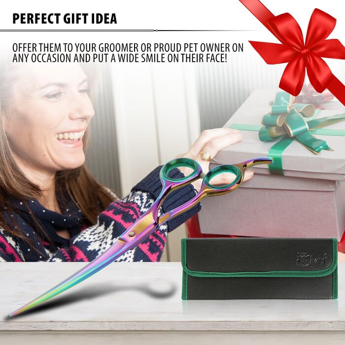 Професійна фен-ножиці Sharf для грумінгу домашніх тварин, вигнуті, 21.6 см, японські ножиці для собак, котів та дрібних тварин, серія Rainbow 8.5 дюймів