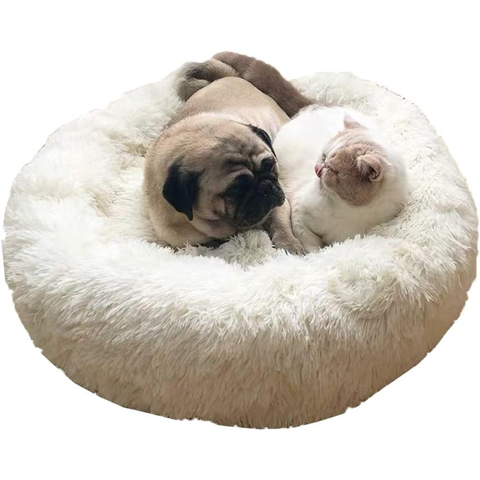 М'яке ліжко для собак та котів великих розмірів, круглої форми, 80 см, біле