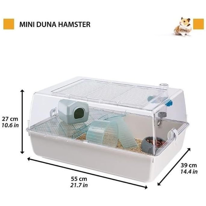 Клітка для хом'яків Ferplast MINI Duna рожева, двоповерхова, 55x39x27 см, з вентиляцією та прозорим дахом, з аксесуарами