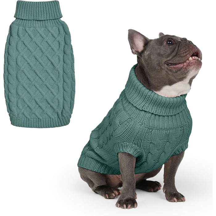 Теплий зимовий пуловер для собак Spark Paws Pine Green XL (10-16 кг) – для Французьких Бульдогів, Пітбулів, дівчаток та хлопчиків