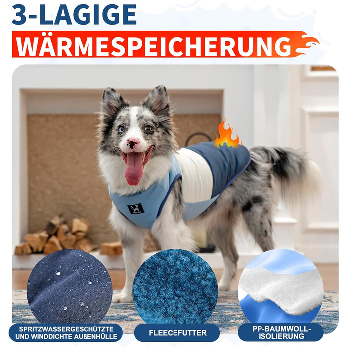 Зимовий одяг для собак: двосторонній водонепроникний теплий зимовий костюм з флісовою підкладкою, зручний застібкою-блискавкою, синій, розмір S (обхват грудей 58-60см, довжина спини 40см)