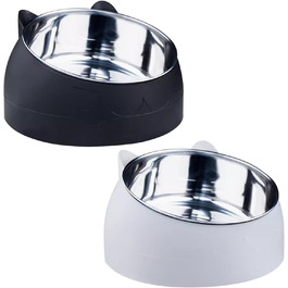 Набір мисок для котів з нержавіючої сталі, 2 шт., нахил 15°, 400 мл, для корму та води, знімні миски для котів та собак