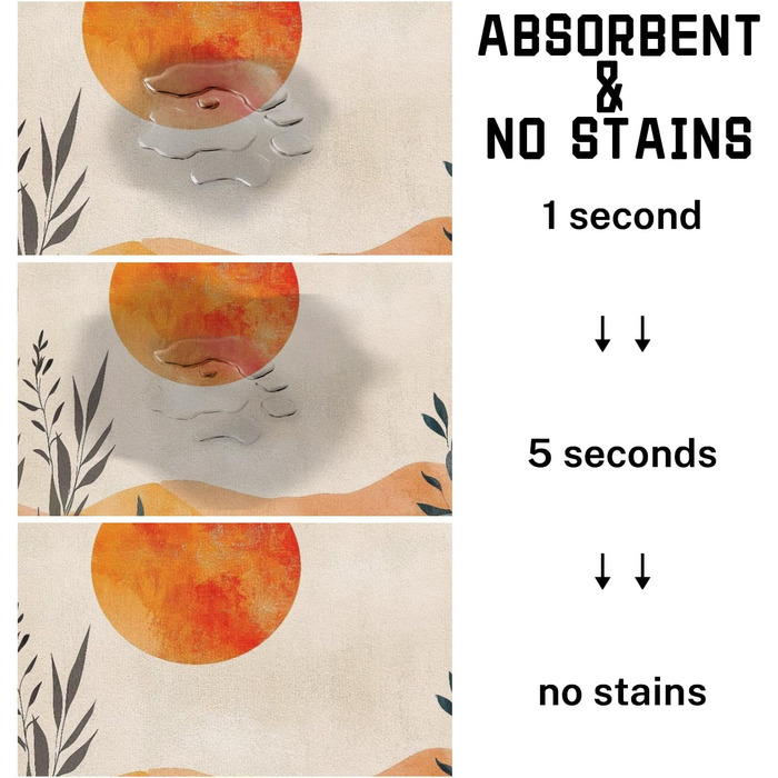 Вологопоглинаючий килимок під годівницю для корму та води, килимок для котів з неслизьким гумовим дном, килимки для собак, водонепроникні, 43,2 x 76,2 см (81.3L x 61B cm, Boho-захід сонця)