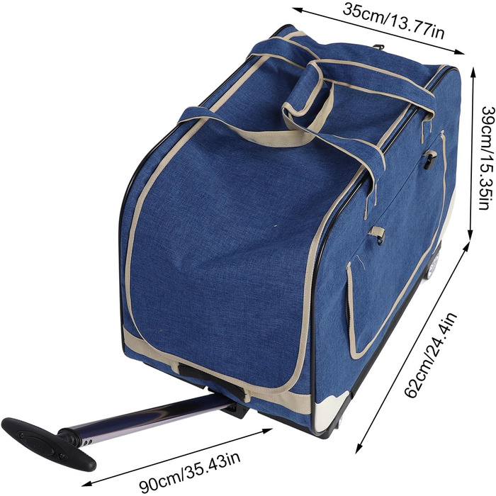 Транспортна переноска для собак, складана, велика, з колесами та телескопічною ручкою, для котів та собак до 17,5 кг (BLUE)