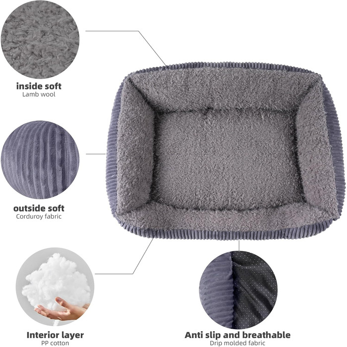 Ортопедичне ліжко для собак середнього розміру TWDEPART, сіре, 89 x 63 см, знімний чохол, антиковзаюче