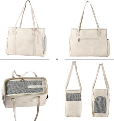 Сумка-переноска для собак та котів Monanller, шкіряна, для маленьких собак, кошенят, цуценят, схвалена авіаперевозниками, бежева