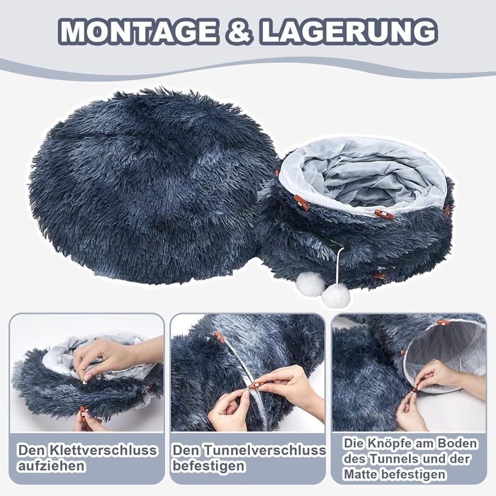 Туннель для котів Jiupety з лежаком, великий, темно-синій. Розкладний тунель-іграшка для котів, кроликів та хоряків. XXL