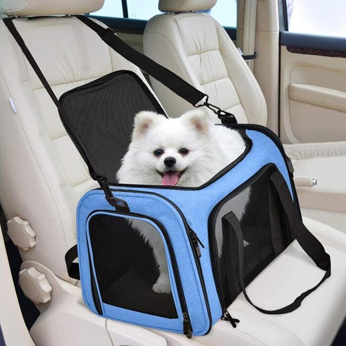 Транспортувальна переноска для котів та маленьких собак, складана, для подорожей (блакитна)