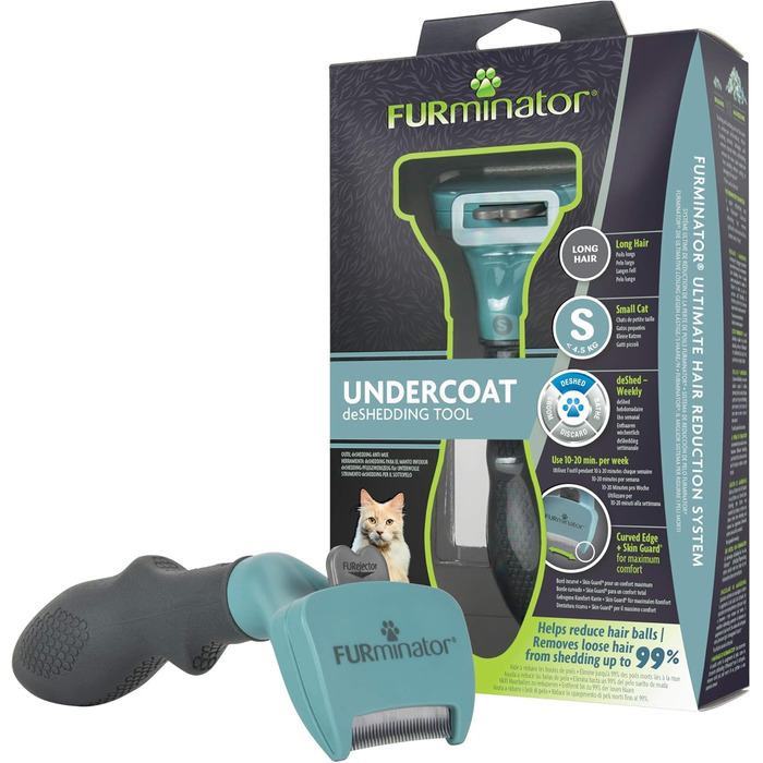 FURminator щітка для вичісування підшерстя для котів S, довга шерсть, 2в1, сіра – професійна фурмінатор-щітка для маленьких котів і собак, подвійна, покращений дизайн, догляд за шерстю