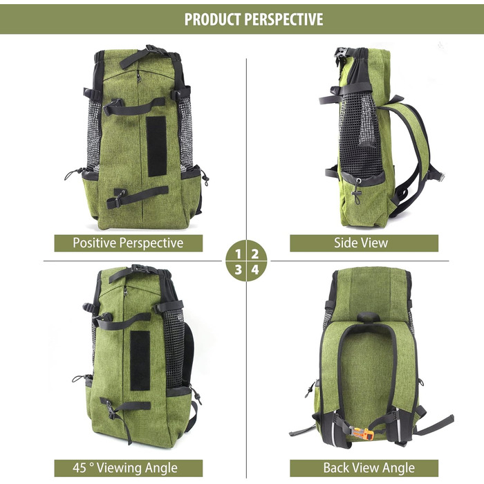 PETCUTE Рюкзак для собак і котів, переноска для тварин, рюкзак-переноска для подорожей, рюкзак з вентиляцією для маленьких і середніх собак і котів до 10 кг, трав'яно-зелений M (до 10 кг)