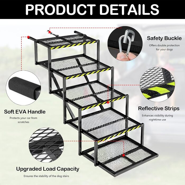 Східці для собак Hunderampe: 5 сходинок, складані, для вантажівок та SUV, до 100 кг, регульована висота 35-90 см