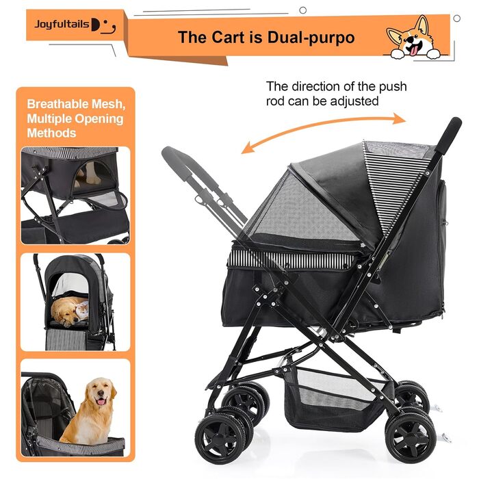 Складана візок для собак та котів, чорний, до 20 кг