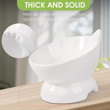 Набір мисок для котів (2 шт.), підняті, з захистом шиї, 15° нахил, кераміка, для корму та води - білий