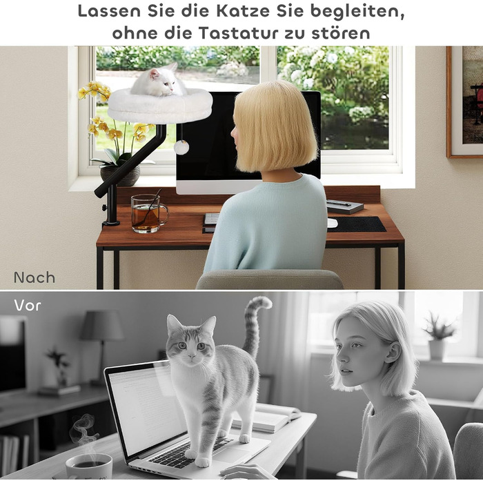 Ліжко-стіл для котів PawHut з обертанням на 360°, регульованою висотою, знімним та пральним покриттям, для котів до 6 кг, для дому та офісу, кремово-білий