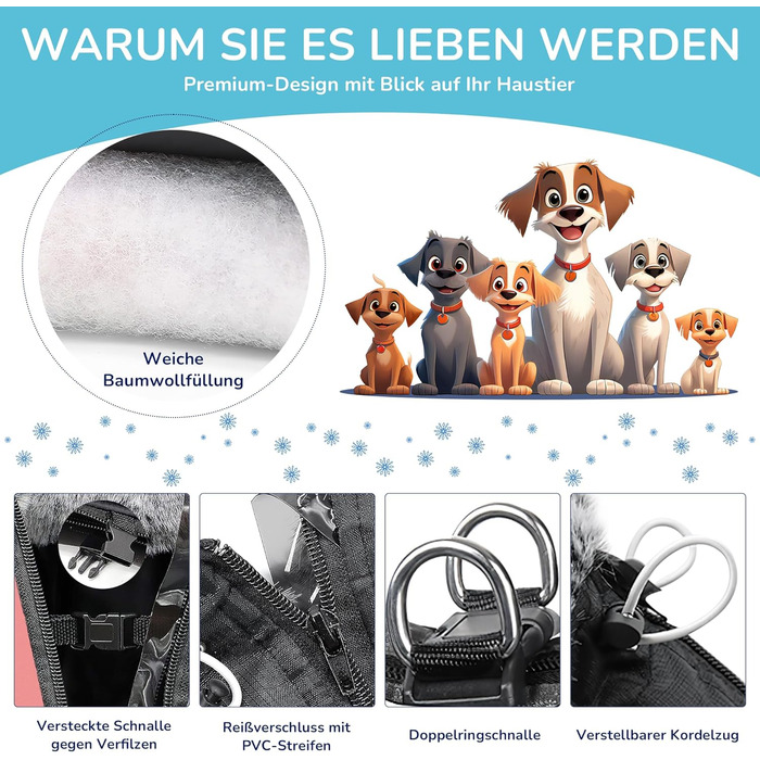 Водонепроникний теплий зимовий одяг для собак ALLSOPETS з відбиваючими смугами - тепла жилетка для собак, 3XL, Grapefruitrot