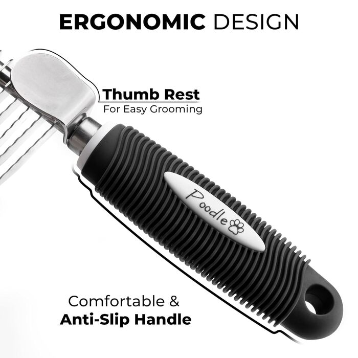 Гребінець для вичісування шерсті собак Пудель та інших порід, чорний, з нержавіючою сталлю, для собак та котів
