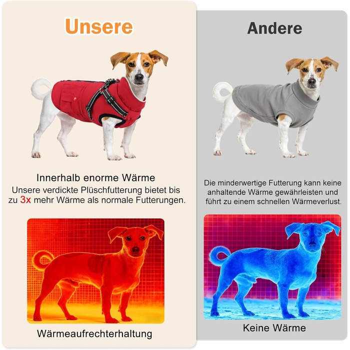 Зимовий теплий куртка для собак великих порід, червоний, бавовна, водонепроникний, з підкладкою, світловідбиваючий, з отвором для шлейки