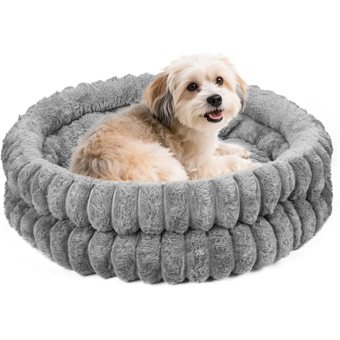 М'яке ліжко для котів та маленьких собак Donut, 50 x 20 см, сіре - з підтримуючим валиком для шиї та неслизьким дном