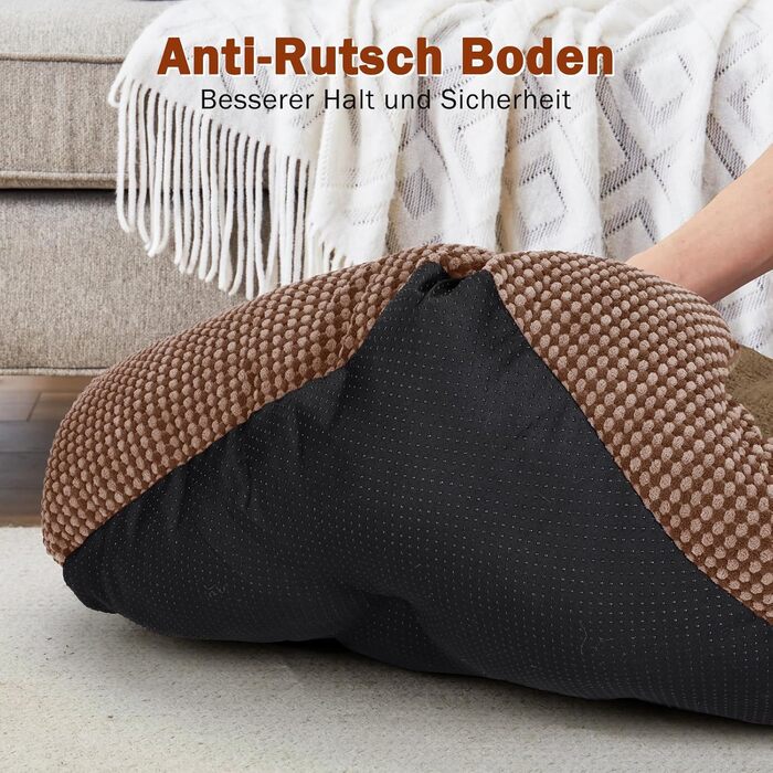 FURTIME Лежанка для собак середнього розміру, кошик для собак, миється, пухнаста, з неслизьким покриттям, заспокоююча лежанка для собак та котів середнього та малого розміру, 63x53x20 см, коричнева