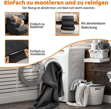 Сходинка для собак Gimars з 3 ступенями, 40 см, з високощільним пінополіуретаном, широка та стійка, знімний та пральний чохол, неслизьке дно, портативна рамка для маленьких собак до дивану, ліжка, авто, чорна