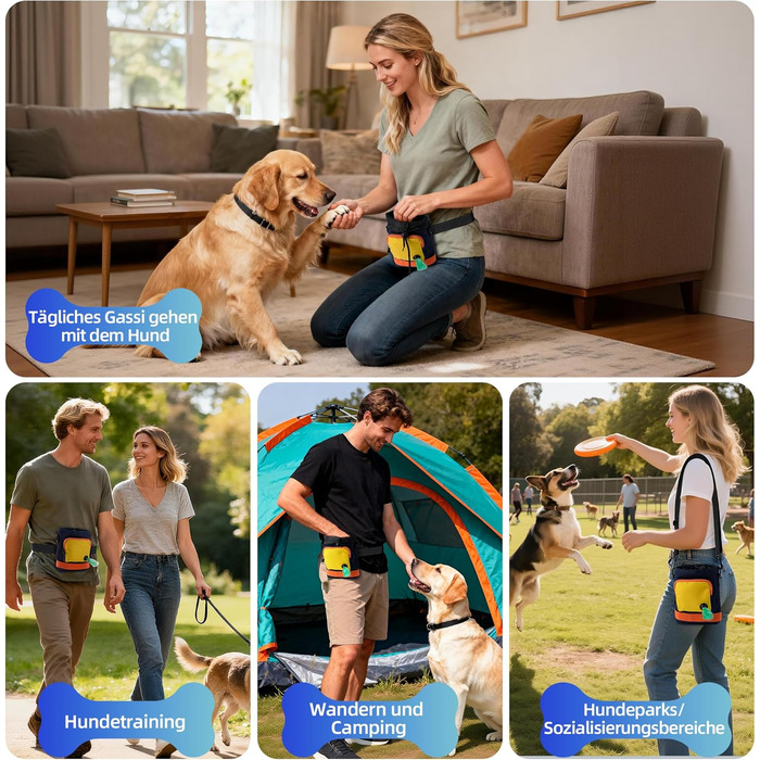 Сумка для ласощів для собак – сумка для дресирування собак з блискавкою, регульованим реміннем/лямкою. Ідеально підходить для корму для собак, телефону, ключів, пакетів для збору відходів та іграшок (Жовтий). Жовтий та Темно-синій