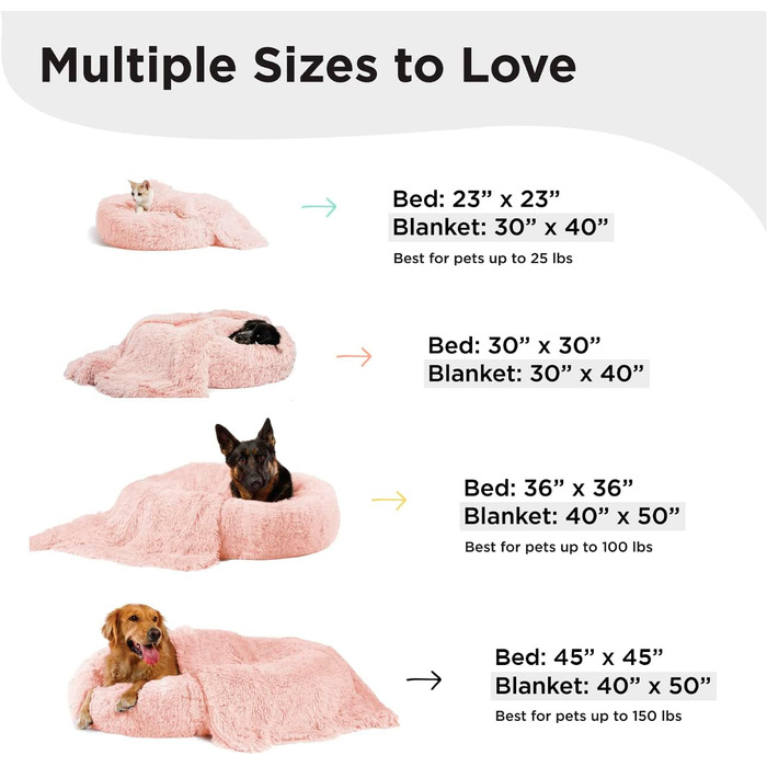 Ліжко для котів і собак Best Friends by Sheri Original Calming Shag Donut з покривалом, бавовна, рожеве, розмір L, 91,4x91,4 см
