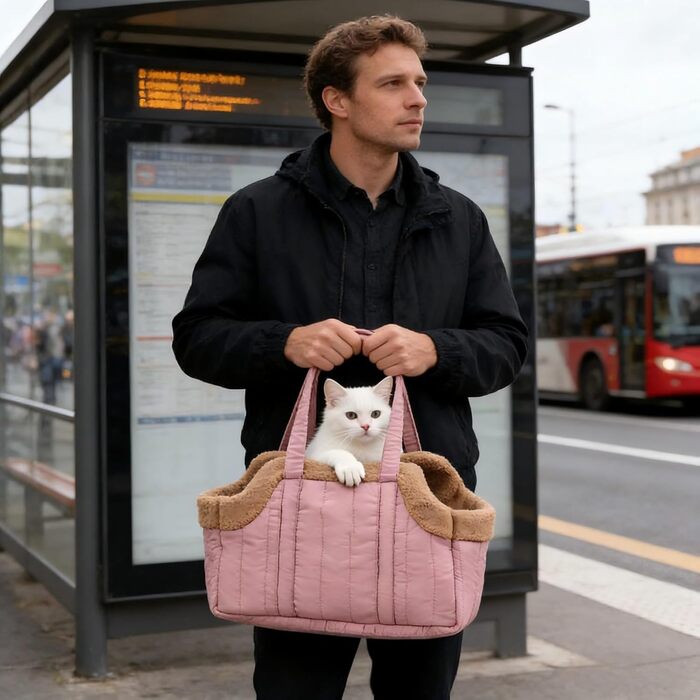 Транспортна сумка для собак, котів та цуценят - рожева, миюча, складна, з безпечною шнуркою та широким дном
