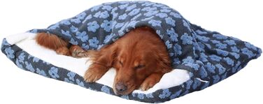 Спальник для собак з дахом, затишне ліжко-будиночок для собак, теплий зимовий плюшевий ліжко з капюшоном, ліжко для котів зі знімним дахом, диванчик для маленьких та середніх собак (60x50x23 см, блакитний)