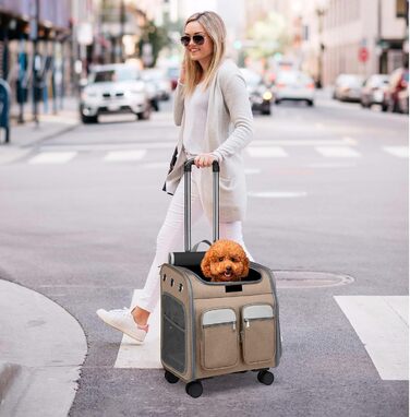 Рюкзак-переноска для кота та собаки PETCUTE з візком 2 в 1 до 11 кг, складаний, з витяжною підстилкою, багатофункціональний, дихаючий, для кошенят та цуценят (Хакі)