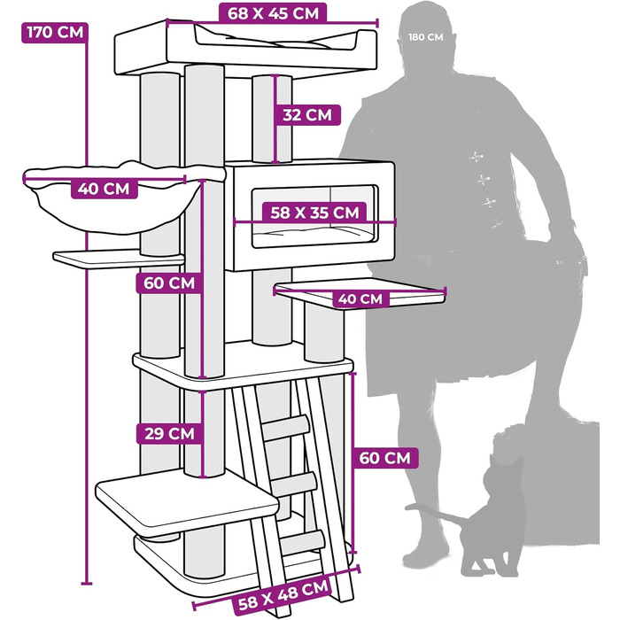 Дряпак для котів Petrebels Maine Coon, Estate, 170 см, XXL, чорний