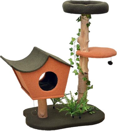 Котячий будиночок та кігтеточка Fudajo з декором у вигляді лап, 154 см: будиночок, стійка, іграшки для котів