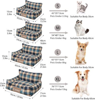 Ортопедичне собаче ліжко PETCUTE з підголовником, блакитне, для собак середніх та великих порід, знімний, washable, антиковзне, м'яке