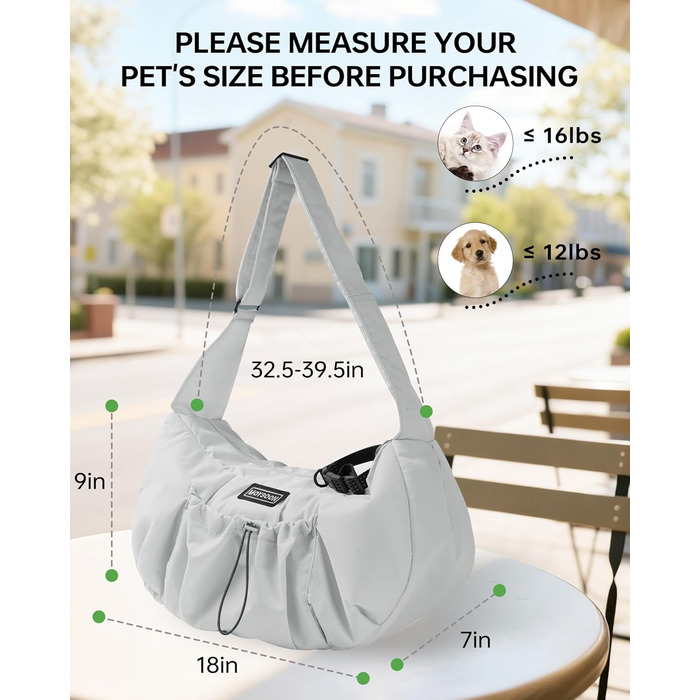 Сумка-переноска для собак та котів, широкі підплічники, регульована, ергономічна, сіра, до 5,4 кг