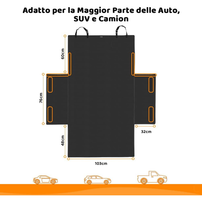 Захисний килимок у багажник для автомобіля, чорний, універсальний, з боковим захистом, для перевезення кормів для тварин