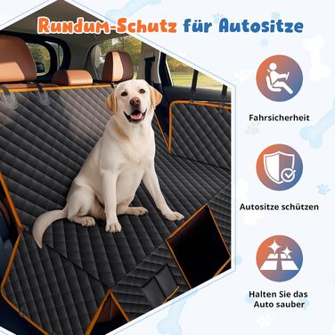 Водонепроникний килимок для собак у машину Heatail для заднього сидіння з боковими захисниками та сіткою, 135 x 148 см, чорний/помаранчевий