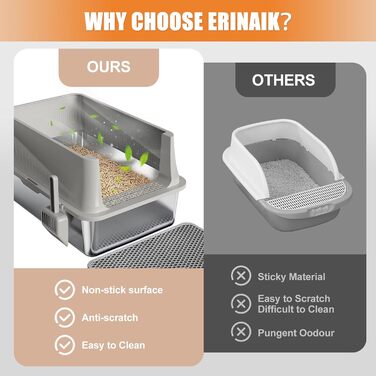 Квітковий горщик для котів Erinaik, нержавіюча сталь з кришкою, XL, для великих котів, білий/світло-сірий