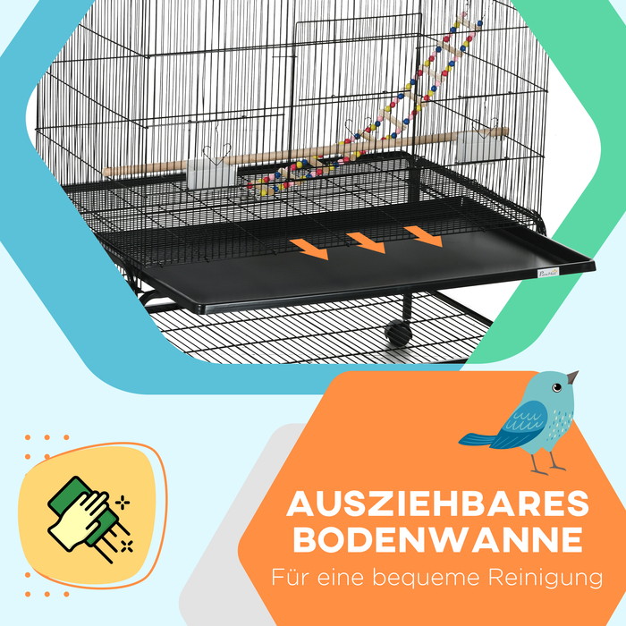 PawHut Клітка для птахів Вольєр з сідалами Bird Builder з полицею, колесами, знімний підлоговий піддон, вольєр з дверцятами, чорний | Аосом