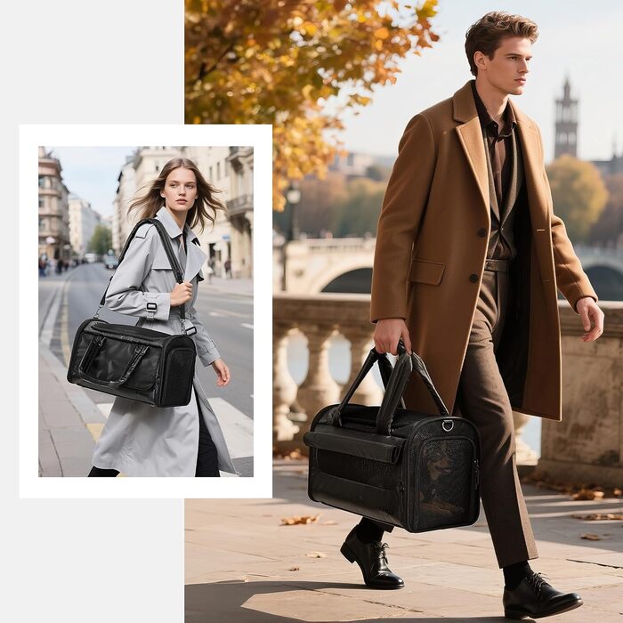 Транспортна переноска для кота/собаки 4 Pet, чорна, з сіткою та захистом, для подорожей літаком та авто