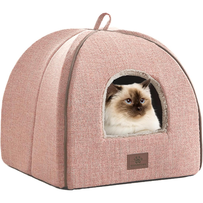 Кішка ліжко для котів, складана печеринка для котів, будиночок для котів з миючими подушками, ліжко для кошенят, маленьких домашніх тварин, кішка-намет, м'яке та тепле кішка ліжко для дому (M(38 x 15 x 15 дюймів), світло-рожевий)