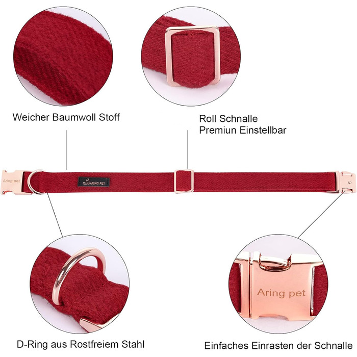 Нашийник для собак Aring PET на Різдво, червоний бавовняний нашийник з бантиком, милий нашийник з метеликом, подарунок для собак з металевою застібкою, для маленьких, середніх та великих собак, L, червоний