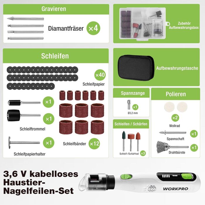 Електричний точило для собачих кігтів WORKPRO - точило для кігтів для собак, котів, 3 отвори, 6 швидкостей