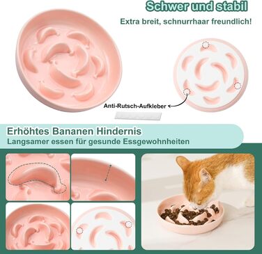 Набір мисок проти запобігання ковтання для котів Anti Schling Napf - 2 шт. Керамічні миски для котів, повільне годування, набір з 2 мисок, пастельні кольори (білий, блакитний, рожевий)