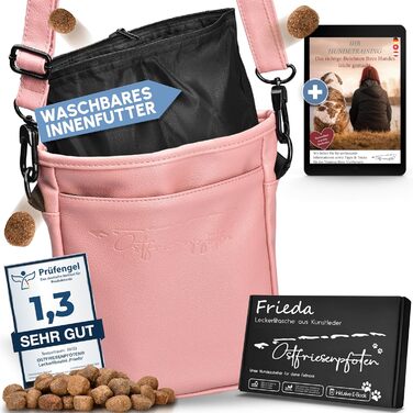 Футляр для ласощів для собак Ostfriesenpfoten® 'Frieda' з високоякісної штучної шкіри, пудрово-рожевий, розмір L, з магнітною застібкою EasyOpen, сумка для ласощів для собак, рожевий, L