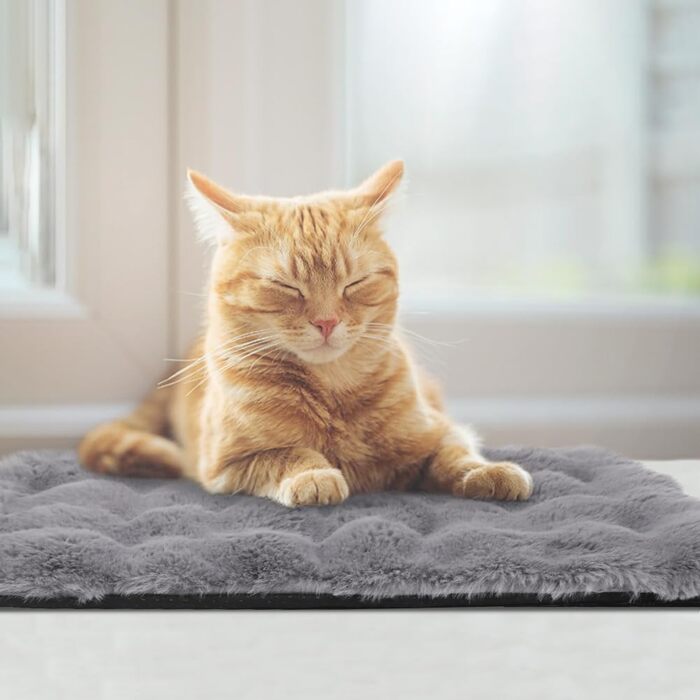 Самогріюча ковдра для котів та собак XIAPIA, фланелева, без кабелів, тепла, миється, термоковдра для котів, подушка для котів, для дому та авто, сіра, 60 x 45 см, M