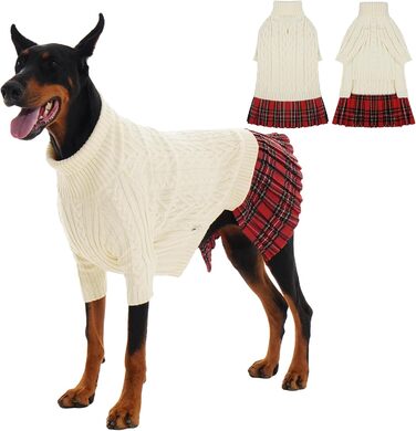 Теплий зимовий пуловер для собак великих порід IECOii, червоний, з отвором для повідка, в'язаний з косами, XXXL (71 см)