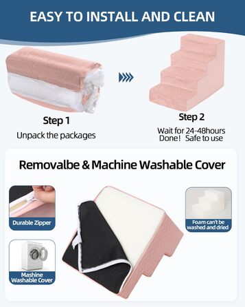 Сходинки для собак Vfrog: 4-ступеневі, 44.5 см, з високощільним пінополіуретаном, для собак та котів