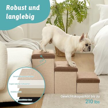 Сходинка для собак маленьких порід зі зберіганням, широка, складна для ліжка та дивану, з неслизьким покриттям, вологостійка (3x97x56 см), колір: коричневий, 4 ступінці, розмір: 43x97x56 см