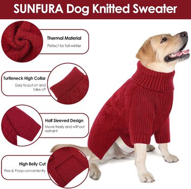 Зимовий светр для великих собак SUNFURA XL, в'язаний одяг для собак, для дівчаток і хлопчиків, теплий светр для Пітбулів, Лабрадорів, осінньо-зимовий пуловер