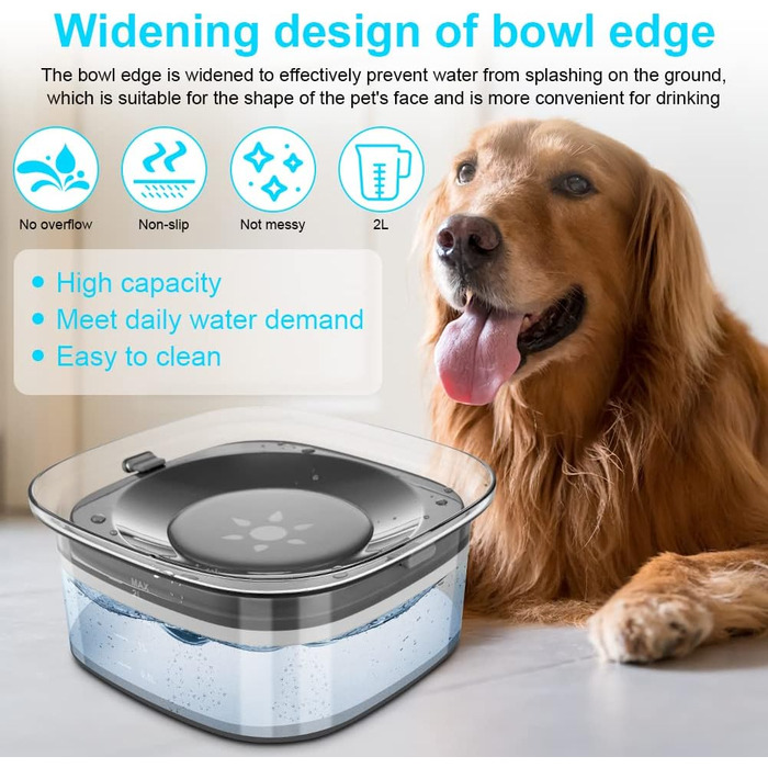 Миска для води для собак, 2 л, повільна годівниця, миска-поїльник без облизування, водонепроникна, для подорожей, прозора