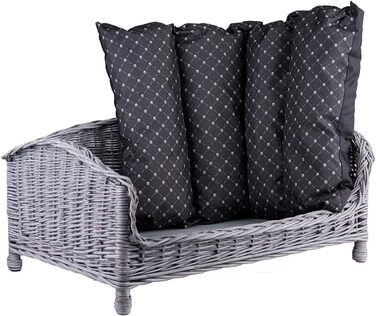 Корзина для тварин з лози: ліжко для собак та котів з м'яким подушком (64x42x35 см)